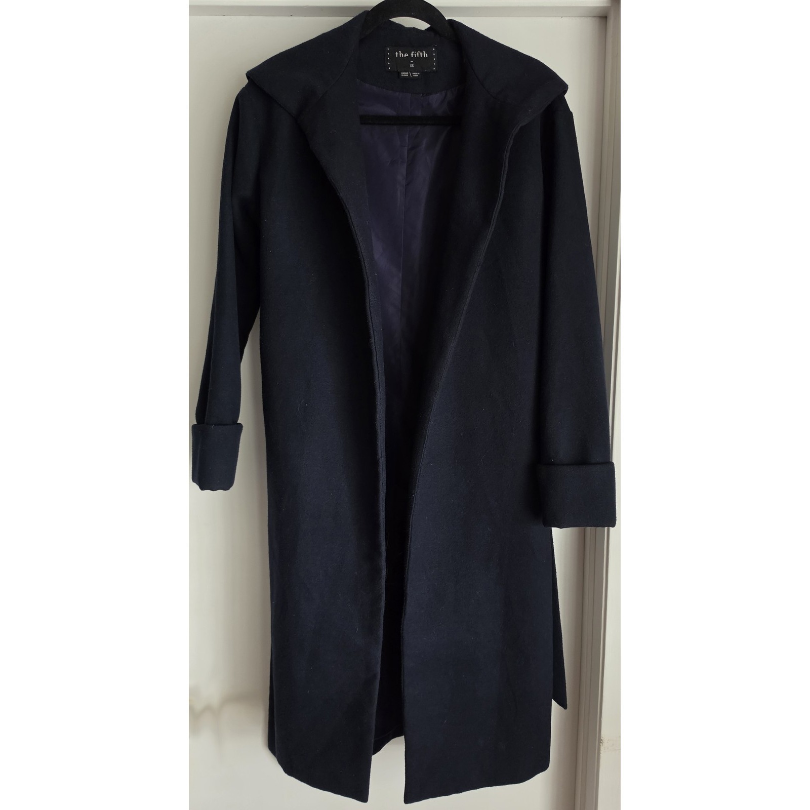 The Fifth Long Coat Xs Navy Polyester Blend Long Sleeve Women's Classic
